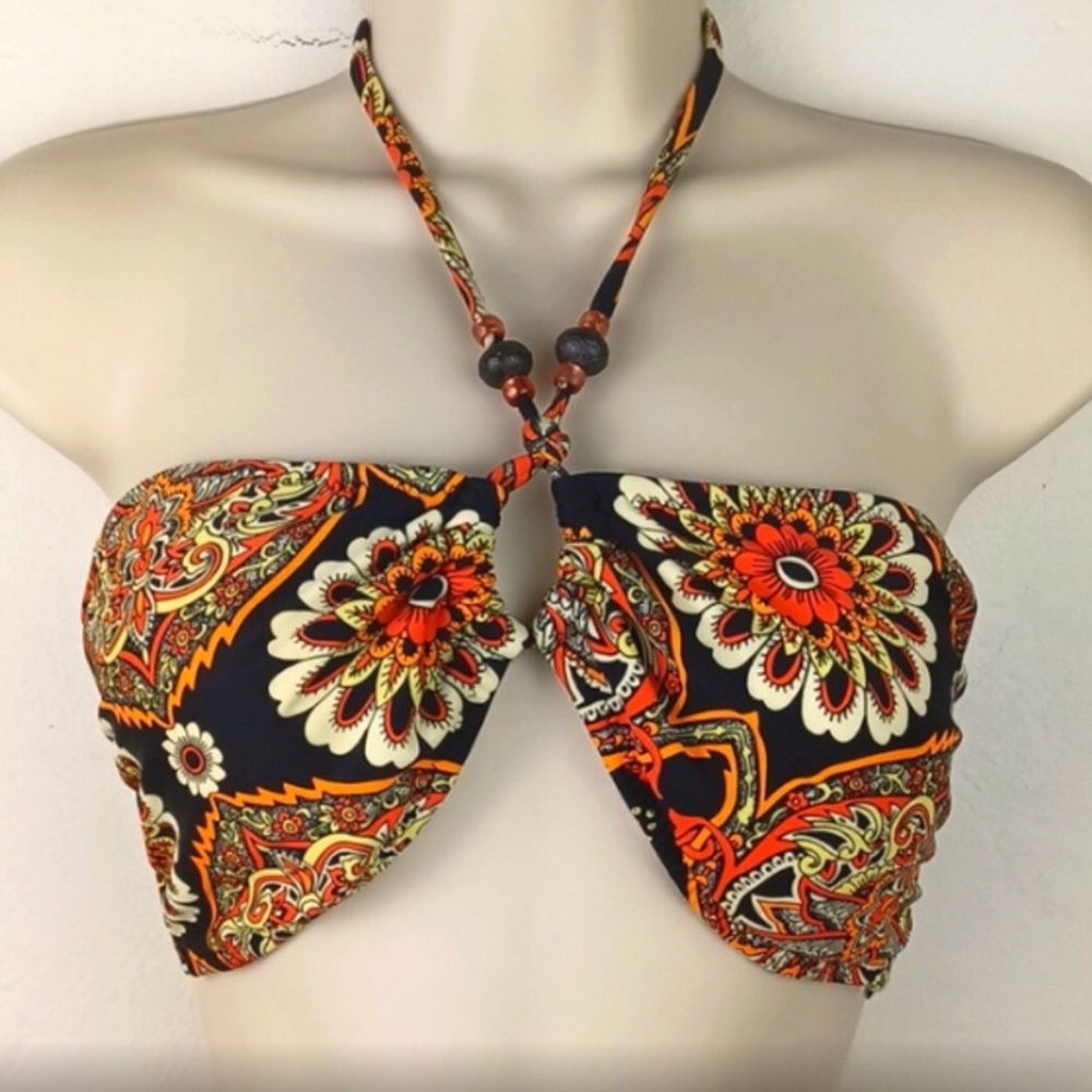 POINT CONCEPTION Boho Hippie Vintage Style Beaded Tie-Back Bikini Top SZ D